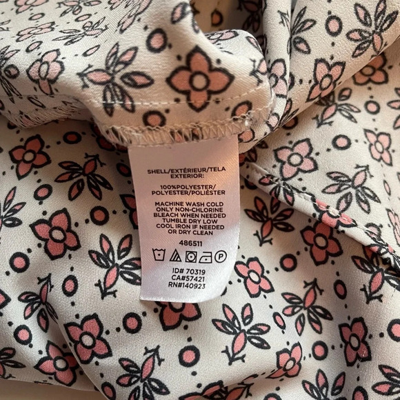 LOFT Outlet White Pink Floral Print V-neck Drawstring Mini Dress Xsmall Women’s - Picture 13 of 14